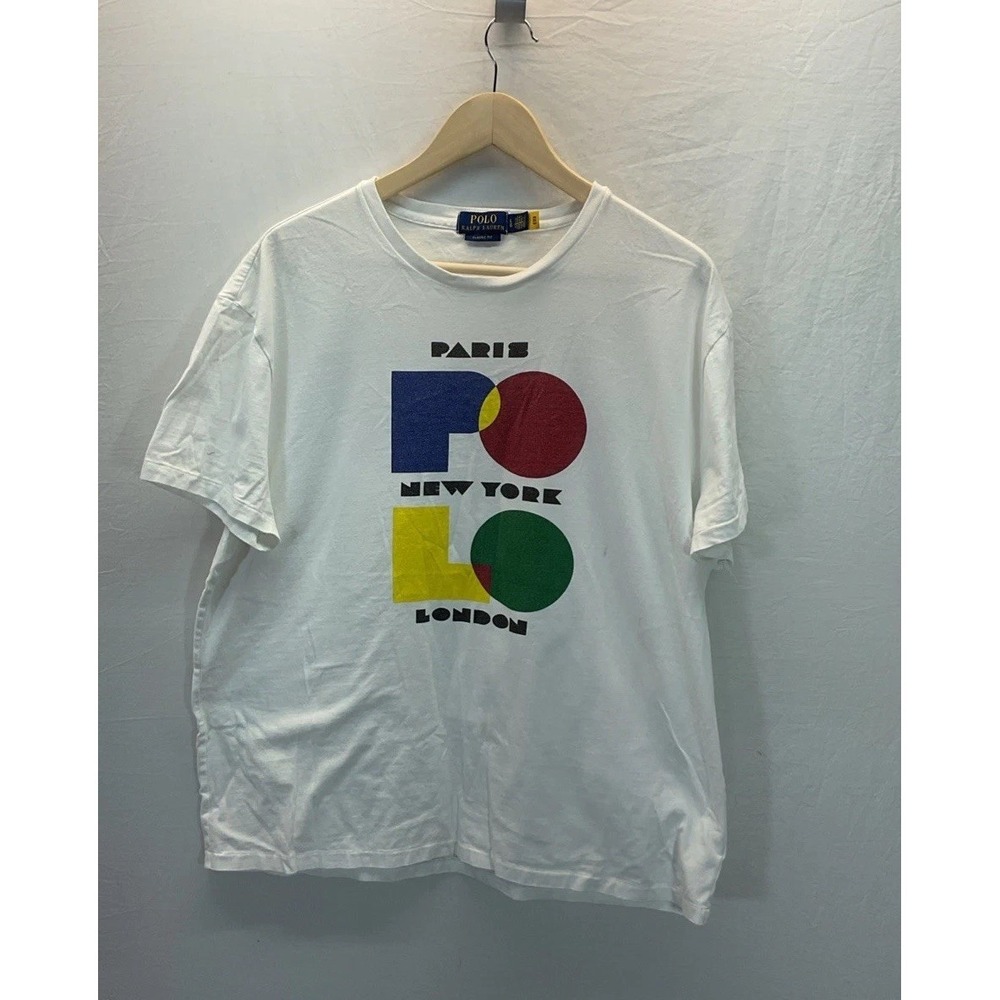 Mens Big Polo Ralph Lauren Short Sleeve White Paris New York London Sz L Classic